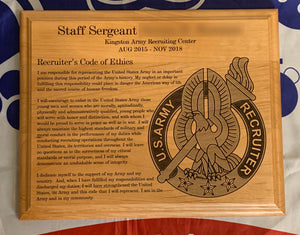 Army - Recruiter Badge & Code of Ethics Plaque - Pikes Peak Laser Creations
