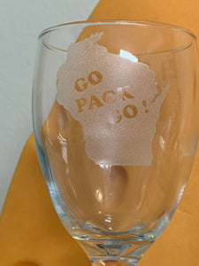 Green Bay Packers - Go Pack Go White Wine Glass 10.25oz - Pikes Peak Laser Creations