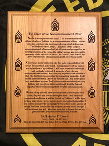 Army - NCO Creed Plaque - Pikes Peak Laser Creations