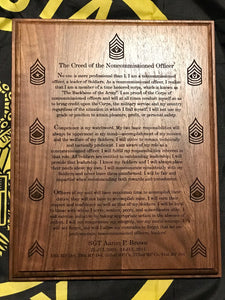 Army - NCO Creed Plaque - Pikes Peak Laser Creations