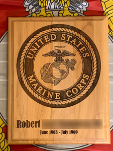 Marine Corps - USMC Emblem Plaque - Pikes Peak Laser Creations