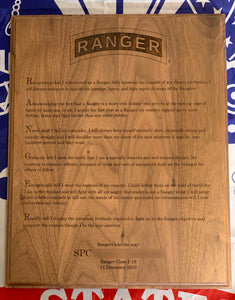 Army - Ranger Tab & Creed Plaque - Pikes Peak Laser Creations