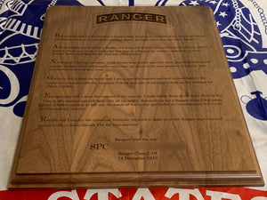 Army - Ranger Tab & Creed Plaque - Pikes Peak Laser Creations