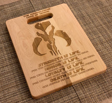 Load image into Gallery viewer, Star Wars - Mandalorian Code Cutting Board - Pikes Peak Laser Creations
