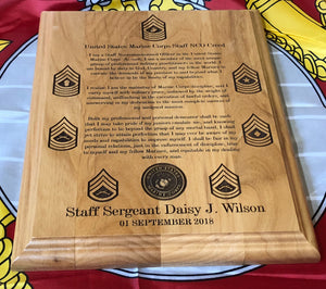 Marine Corps - Staff NCO Creed Plaque - Pikes Peak Laser Creations