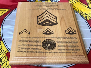 Marine Corps - NCO Promotion/Retirement Plaque - Pikes Peak Laser Creations