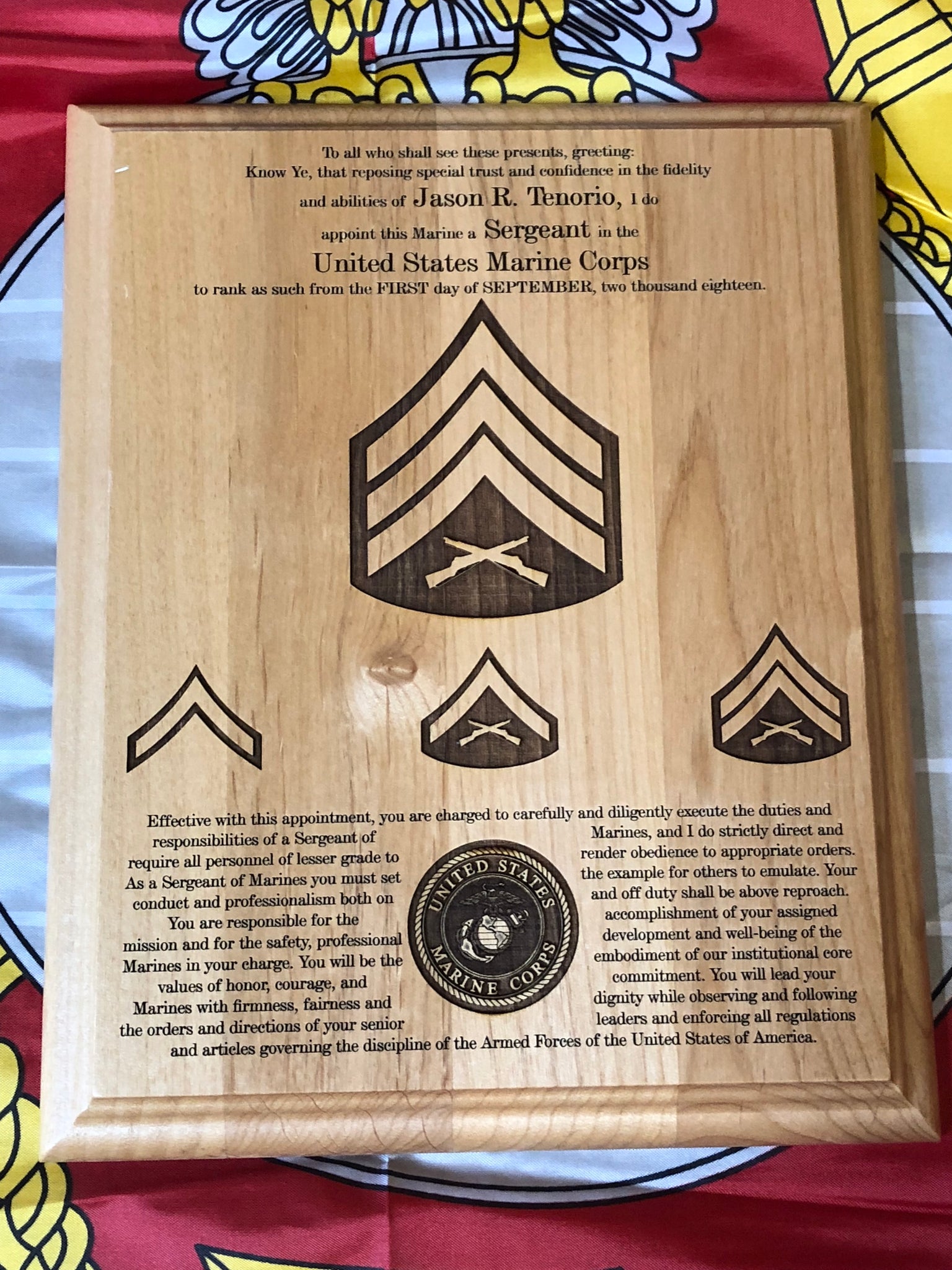 Marine Corps - NCO Promotion/Retirement Plaque – Pikes Peak Laser