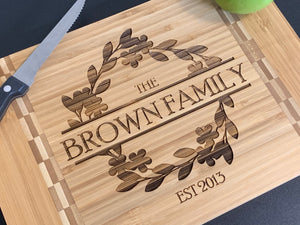Family Name Wreath - Cutting Board - Pikes Peak Laser Creations