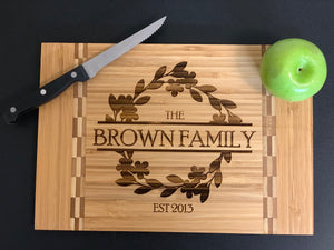 Family Name Wreath - Cutting Board - Pikes Peak Laser Creations