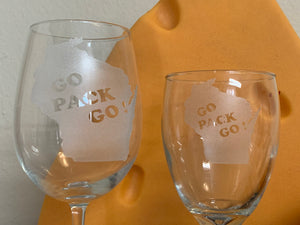 Green Bay Packers - Go Pack Go White Wine Glass 10.25oz - Pikes Peak Laser Creations
